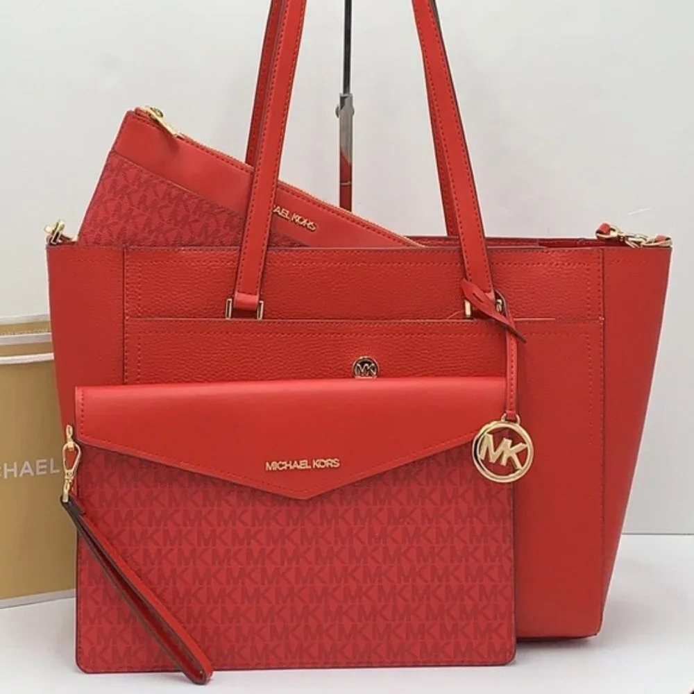Michael Kors Maisie Large Pebbled Leather 3-in-1 Tote Bag Flame multi color